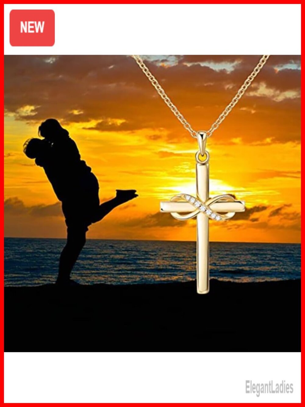 14K Gold Cross Necklace for Women Small Infinity Pendant Chain - Picture 5 of 5